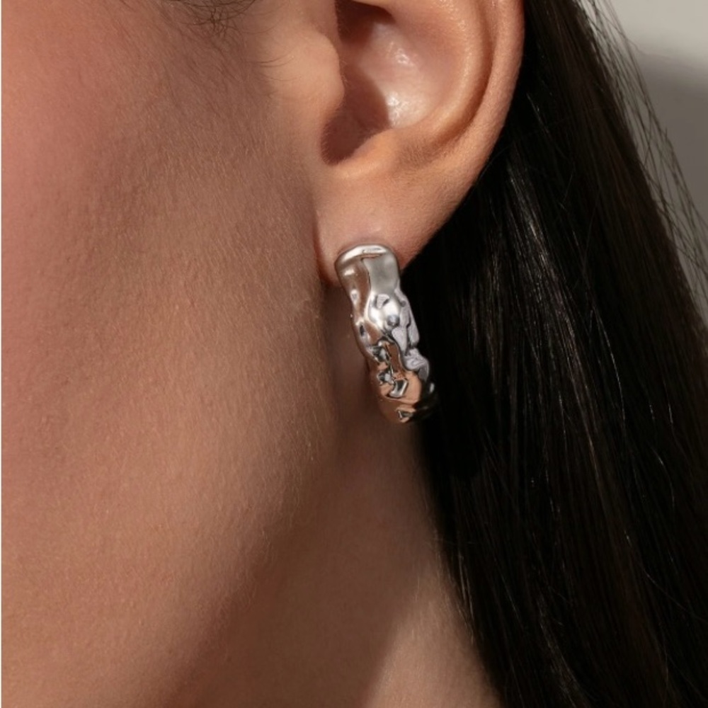 NEW Uncommon James Silver Crushed Hoop Earrings